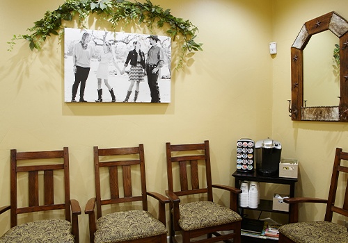 Dental office waiting room and complimentary beverage bar