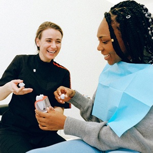 Woman at dental crown consultation