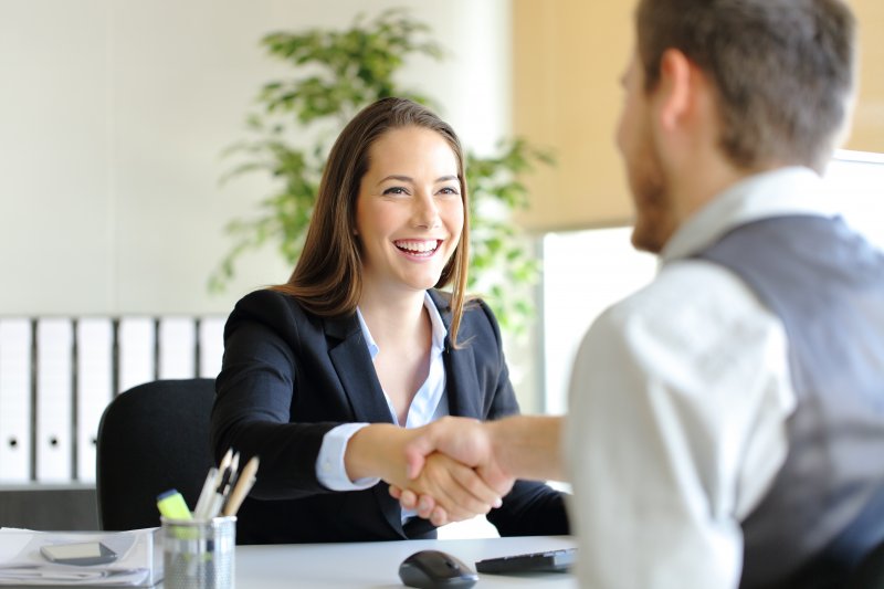 Woman smiling in job interview